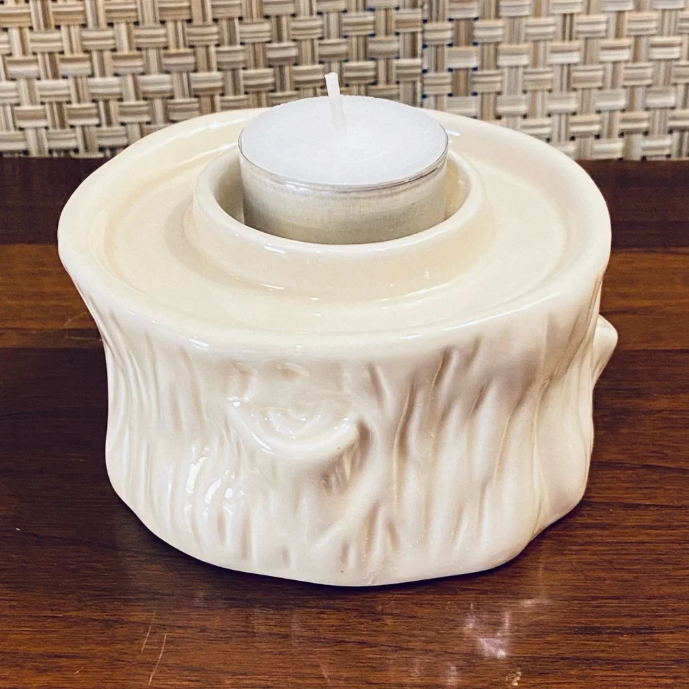 NWOT Cream Glazed Ceramic Owl Tea Light